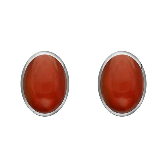 Sterling Silver Carnelian 8 x 6mm Classic Medium Oval Stud Earrings, E006