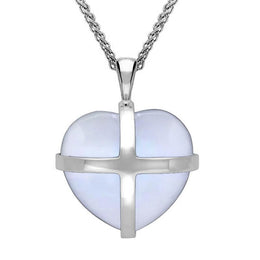 Sterling Silver Chalcedony Medium Cross Heart Necklace, P1543.