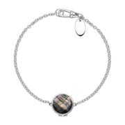 Sterling Silver Dark Mother of Pearl Round Locket Chain Bracelet