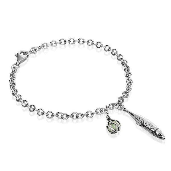 Sterling Silver Emma Stothard Silver Darling Green Quartz Float Charm Bracelet, B1204.