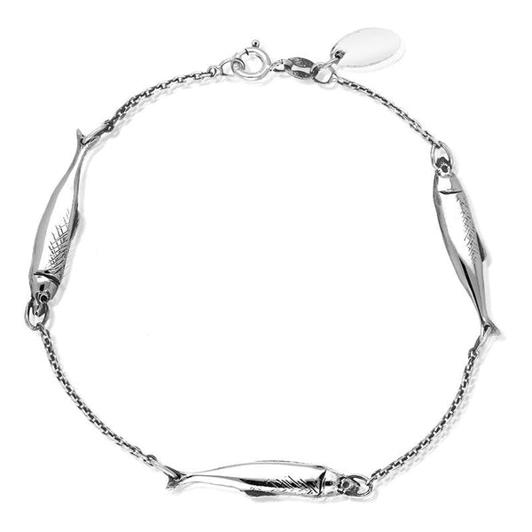 Sterling Silver Emma Stothard Silver Darling Three Fish Chain Link Bracelet, B1208.