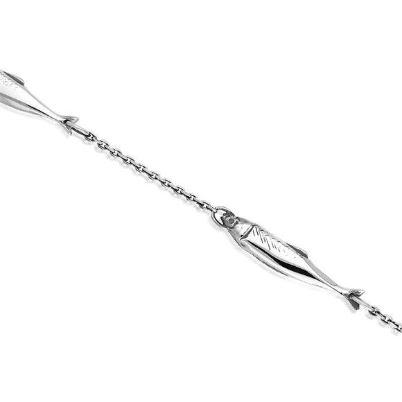 Sterling Silver Emma Stothard Silver Darling Three Fish Chain Link Bracelet