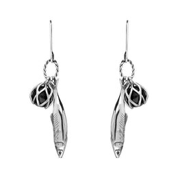 Sterling Silver Emma Stothard Silver Darling Whitby Jet Float Charm Hook Earrings, E2582.