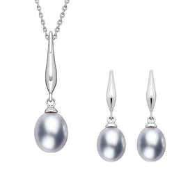 Sterling Silver Freshwater Grey Pearl Drop Two Piece Set