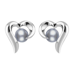 Sterling Silver Grey Pearl Twisted Open Heart Earrings, E2076