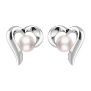 Sterling Silver Grey Vermeil White Pearl Twisted Open Heart Earrings, E2074