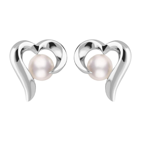 Sterling Silver Grey Vermeil White Pearl Twisted Open Heart Earrings, E2074