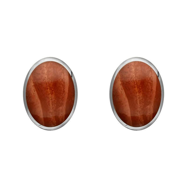 Sterling Silver Jasper 8 x 6mm Classic Medium Oval Stud Earrings, E006