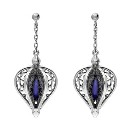 Sterling Silver Lapis Lazuli Flore Filigree Drop Earrings, E1781