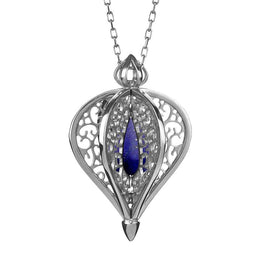 Sterling Silver Lapis Lazuli Flore Filigree Small Necklace, P2338C