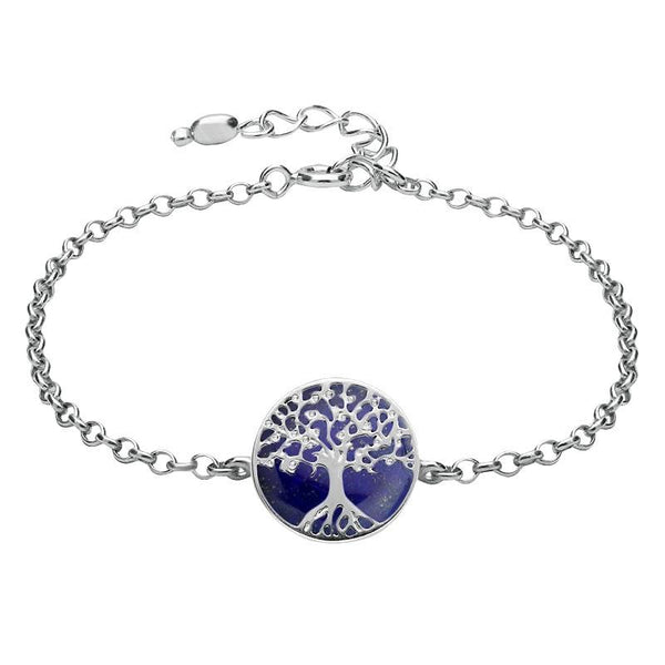 Sterling Silver Lapis Lazuli Round Tree of Life Chain Bracelet, B1140.
