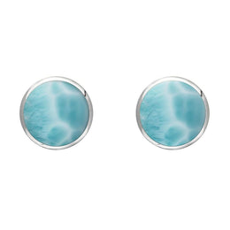 Sterling Silver Larimar 6mm Classic Medium Round Stud Earrings, E003