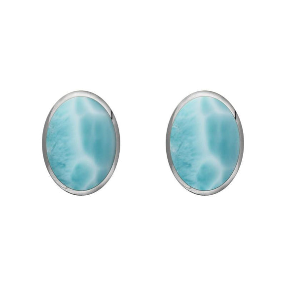 Sterling Silver Larimar 7 x 5mm Classic Small Oval Stud Earrings, E005