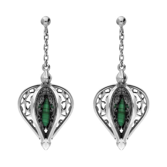 Sterling Silver Malachite Flore Filigree Drop Earrings E1781