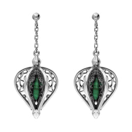 Sterling Silver Malachite Flore Filigree Drop Earrings E1781