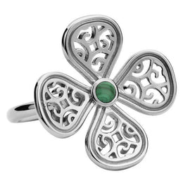 Sterling Silver Malachite Flore Four Petal Filigree Ring R807