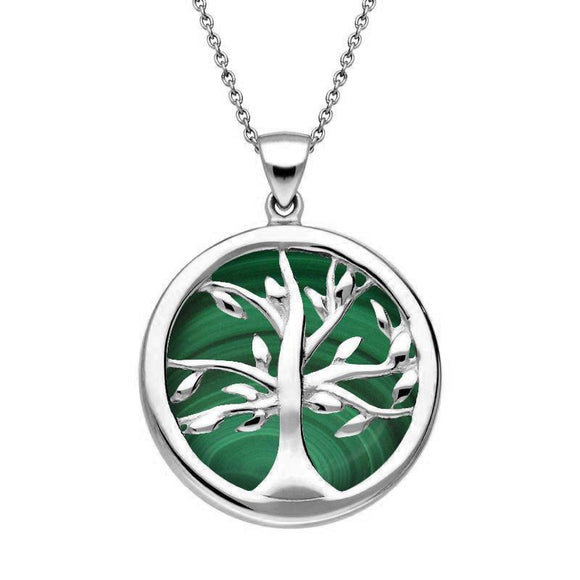 Sterling Silver Malachite Medium Round Tree of Life Necklace, P3441.