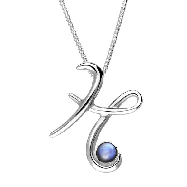 Sterling Silver Moonstone Love Letters Initial H Necklace, P3455C.
