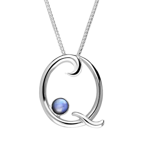 Sterling Silver Moonstone Love Letters Initial Q Necklace, P3464C.