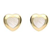 9ct Yellow Gold White Mother of Pearl Framed Heart Stud Earrings. E432.