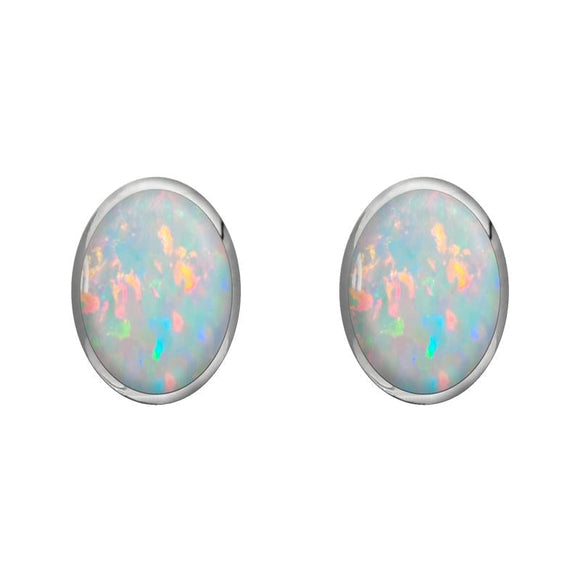 Sterling Silver Opal 8 x 6mm Classic Medium Oval Stud Earrings, E006