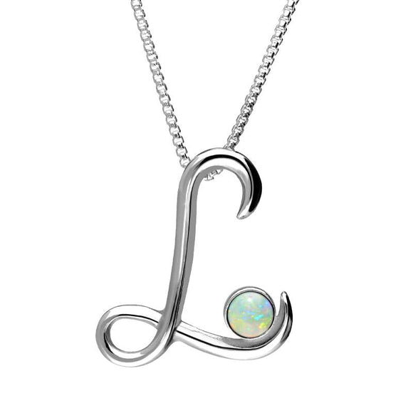 Sterling Silver Opal Love Letters Initial L Necklace, P3459.