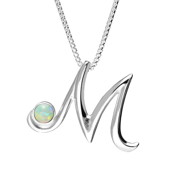 Sterling Silver Opal Love Letters Initial M Necklace, P3460.