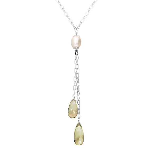 Sterling Silver Pearl Smokey Quartz Tassel Drop Necklace N467