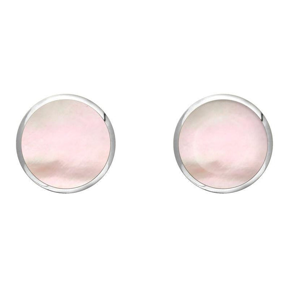 Sterling Silver Pink Mother of Pearl 8mm Classic Large Round Stud Earrings, e004