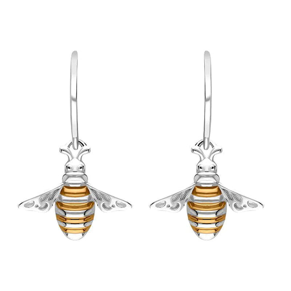 Sterling Silver Rose Gold Plated Bee Hook Earrings, E2578.