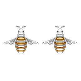 Sterling Silver Rose Gold Plated Bee Stud Earrings, E2577.