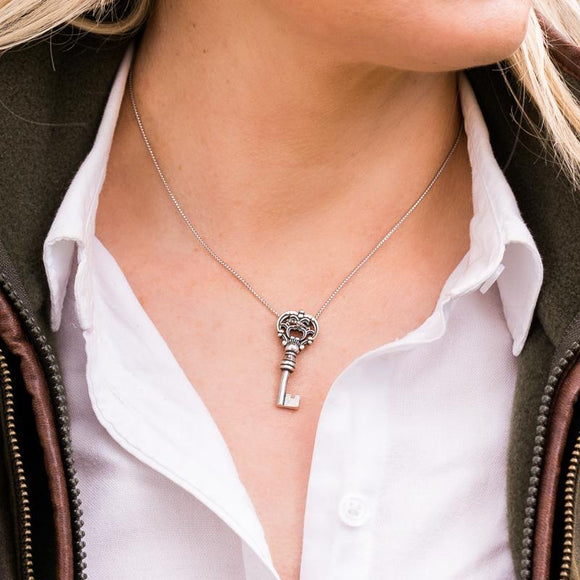 Sterling Silver Small Filigree Key Necklace, P3247.