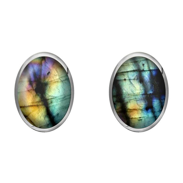 Sterling Silver Spectrolite 8 x 10mm Classic Large Oval Stud Earrings, E007