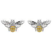 Sterling Silver Swarovski Crystal Yellow Enamel House Style Bee Stud Earrings. E2285.