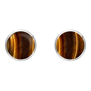 Sterling Silver Tigers Eye 8mm Classic Large Round Stud Earrings, e004
