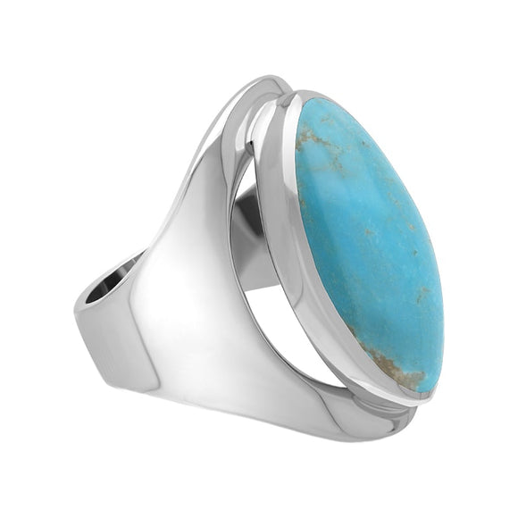 Sterling Silver Turquoise Medium Oval Ring. R012.