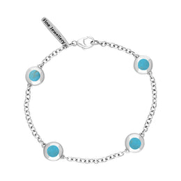 Sterling Silver Turquoise Oval Heart Detail Four Stone Bracelet, B797.