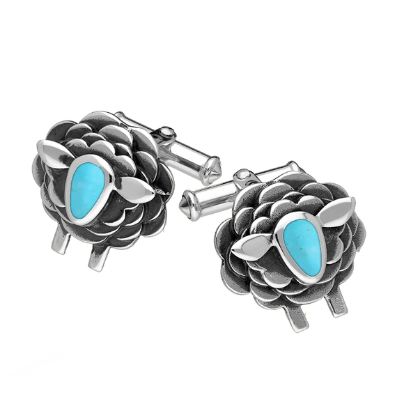 Sterling Silver Turquoise Sheep Cufflinks, CL547.