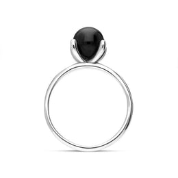 Sterling Silver Whitby Jet 8mm Round Bead Ring, R663_3