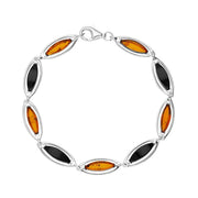 Sterling Silver Whitby Jet Amber Marquise Shaped Nine Stone Bracelet, B852.