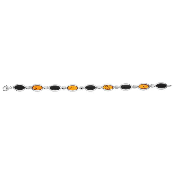 Sterling Silver Whitby Jet Amber Nine Stone Long Oval Bracelet, B656_2