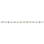 Sterling Silver Whitby Jet Amber Round Stone Link Bracelet, B882_2