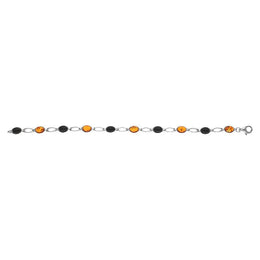 Sterling Silver Whitby Jet Amber Ten Stone Oval Bracelet, B654_2