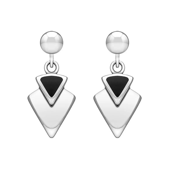 Sterling Silver Whitby Jet Arrowhead Drop Earrings. E201.