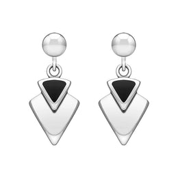 Sterling Silver Whitby Jet Arrowhead Drop Earrings. E201.