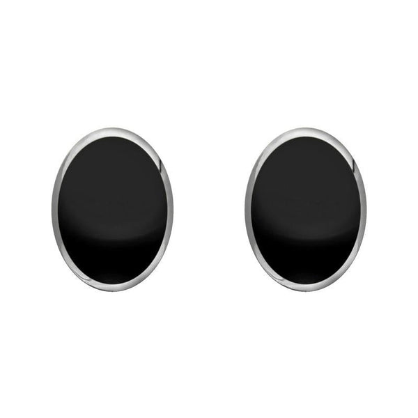 Sterling Silver Whitby Jet Classic Medium Oval Stud Earrings, E006. 