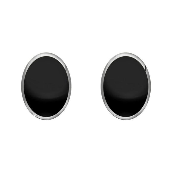 Sterling Silver Whitby Jet Classic Medium Oval Stud Earrings, E006. 