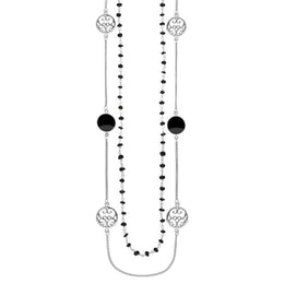 Sterling Silver Whitby Jet Flore Filigree Row Necklace, N1130