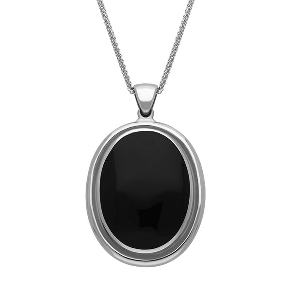 Sterling Silver Whitby Jet Framed Oval Necklace. P250.