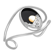 Sterling Silver Whitby Jet Gold Vermeil Moon and Cloud Cuff Bangle B1241